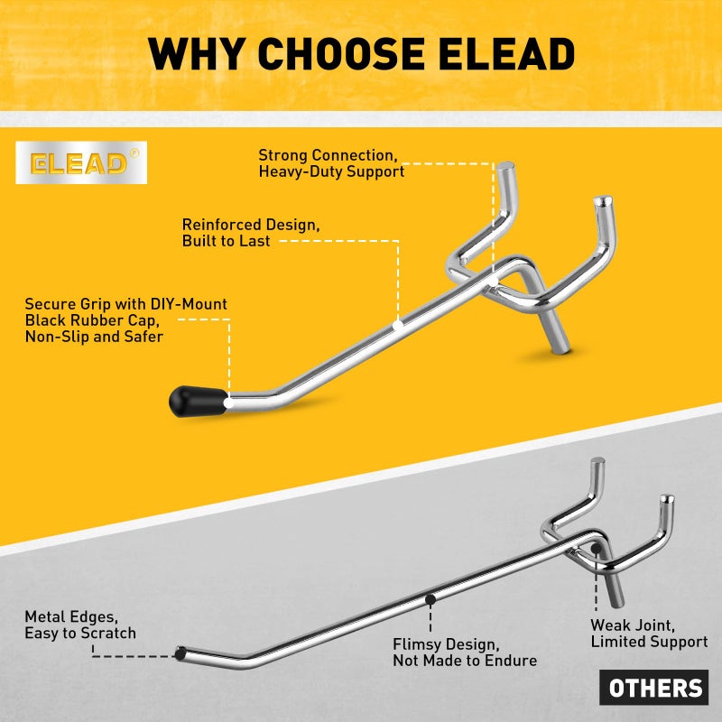 ELEAD خطافات بيجبورد من ELEAD مكونة من 55 قطعة مقاس 2 بوصة، وملحقات منظم لوحة ربط شديدة التحمل، وشماعات أدوات لوحة ربط تناسب 1/4 بوصة و1/8 بوصة أدوات تعليق بيجبورد المرآب وورش العمل وتخزين الحرف اليدوية - Image 3